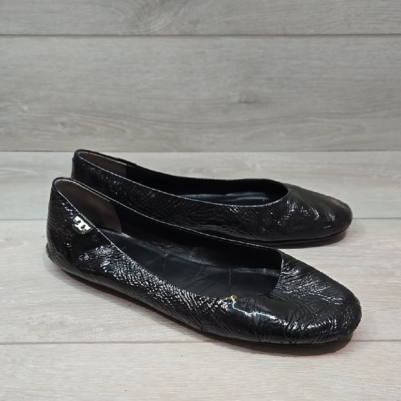 Tory Burch Black Women Logo Gold Loafer Slip On Flats Shoes Sz 8M - Picture 1 of 15